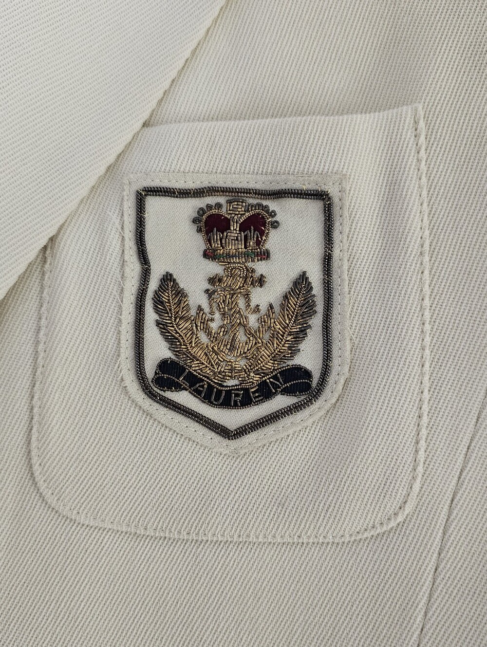 Lauren Ralph Lauren Vintage Worsted Wool Women's  Cream Crested Blazer Size 12 - Picture 4 of 9